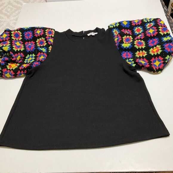 THML James Crochet Short Puff Sleeve Top. Size Large. Anthro. Grandmacore - Picture 4 of 12